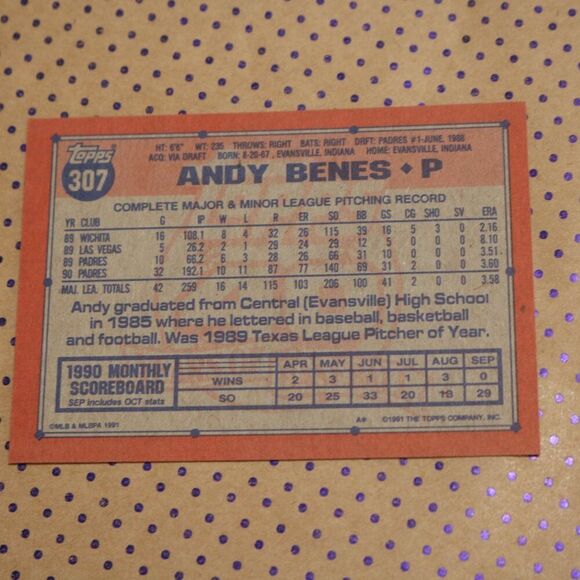 Andy Benes #307 Baseball Card - Picture 2 of 2